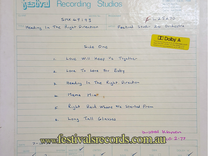 Festival Studio 24 Orchestra, the master tape box. Produced by Martin Erdman Festival Studio Orchestra A