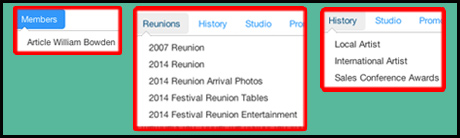 Additional pages in the members section of Festivals Records web site Members Menu